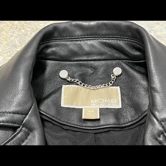 Like New MICHAEL Michael Kors Studdded Belt Biker Jacket 100% Real Lamb Leather - Picture 7 of 14